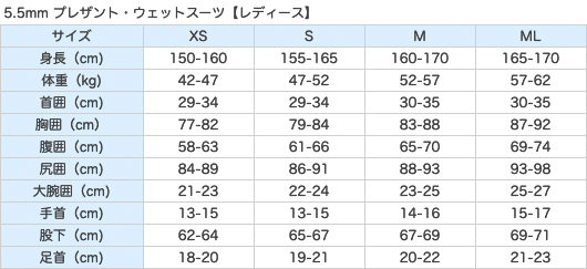 5.5mmプレザント・ウエットスーツ レディース
