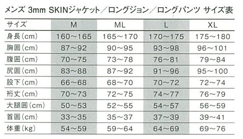 3mm SKIN ジャケット メンズ