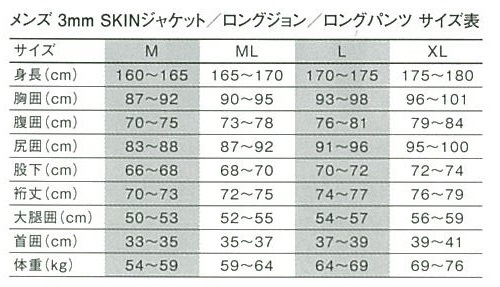 3mm SKIN ロングジョン メンズ