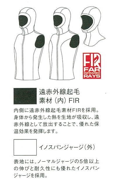 2mm×3mm FIR フードベスト メンズ